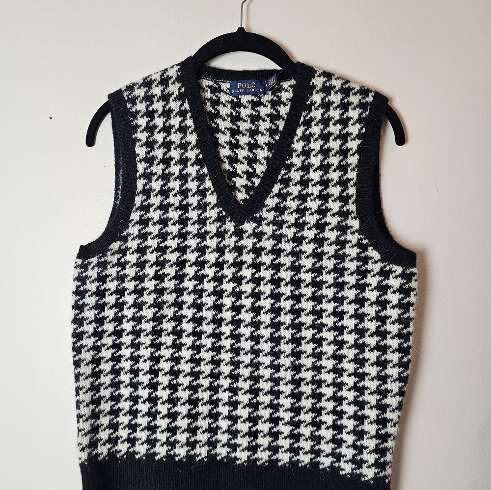 NWT Ralph Lauren Black and White Houndstooth Sweater Vest Womens M